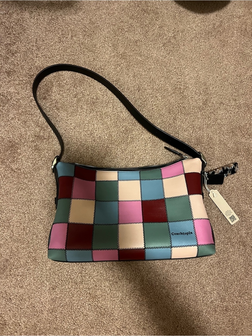 Patchwork Checker Shoulder Bag in Multicolor